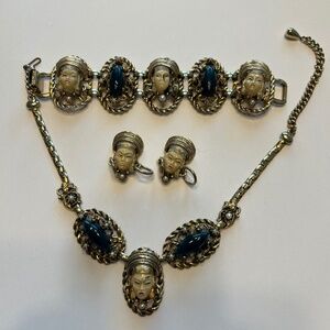 Vtg 1940s Selro Selini Thai Princess Face Set Bracelet Necklace Earings